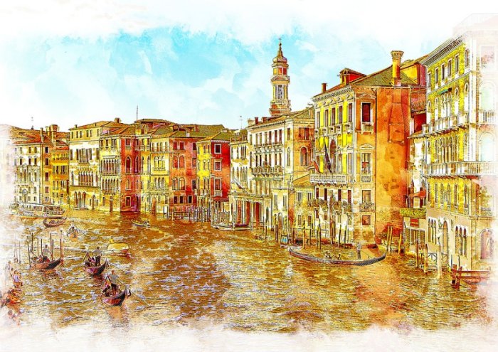 Venice Italy Boats City Urban Buildings Sights 